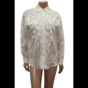 Sheer Organza Silk Blouse Satouche Detailing M